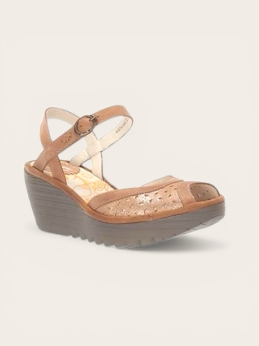 Yumo Ydel Luna/Camel Fly London  perforated platform sandals sz 37 / 6.5